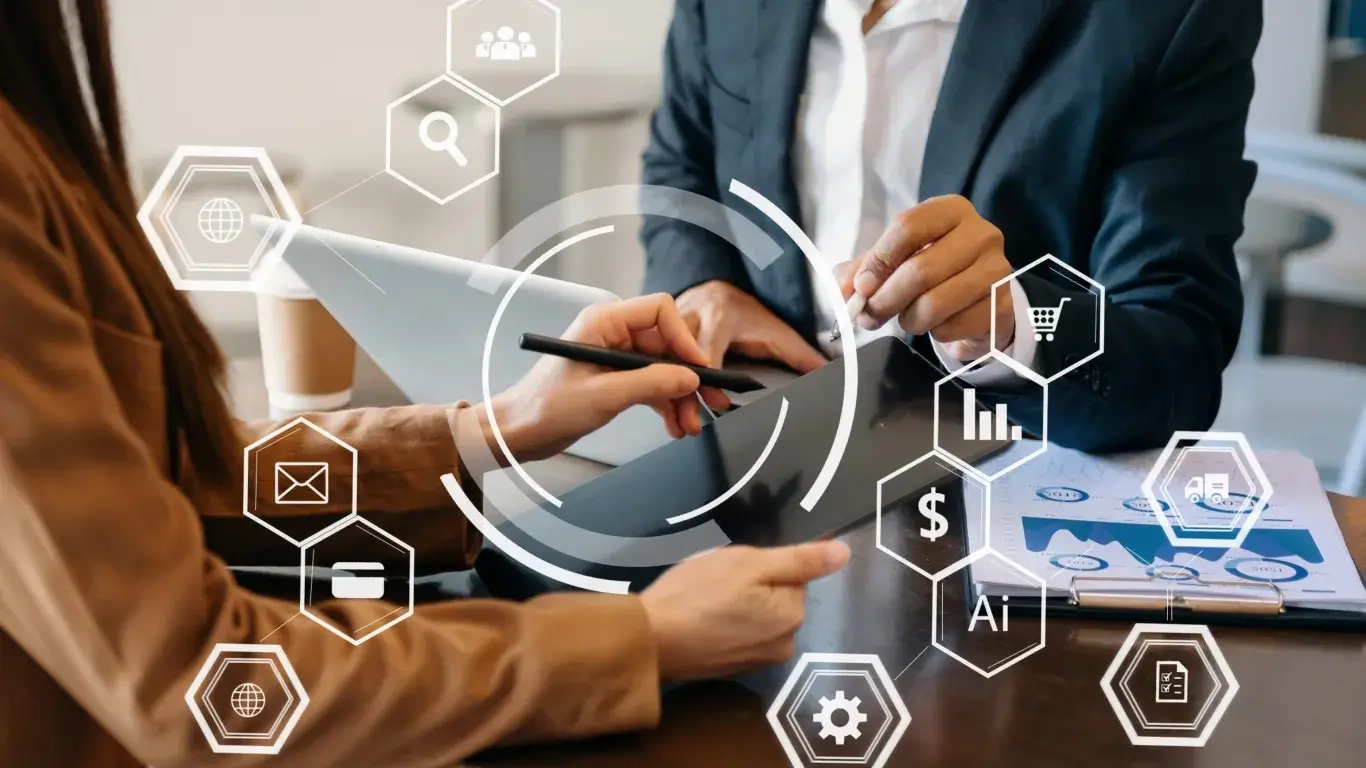 Business meeting with performance charts